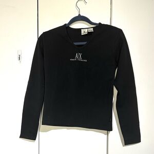 Armani Exchange Black Long Sleeve V Neck Tee
